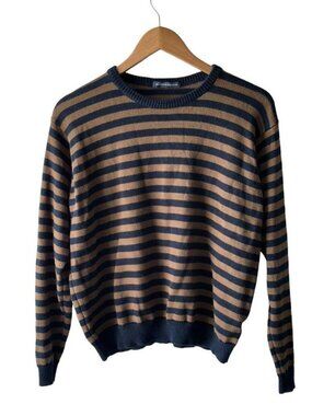 Brandy Melville Navy & Tan Striped Knit Sweater | Classic Crewneck